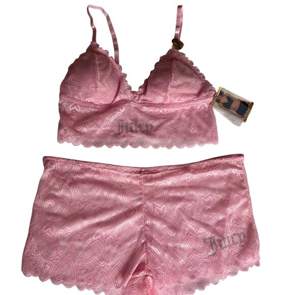 Juicy Couture Other - NWT Juicy Couture Pink Lace Bralette & Shorts Set XL